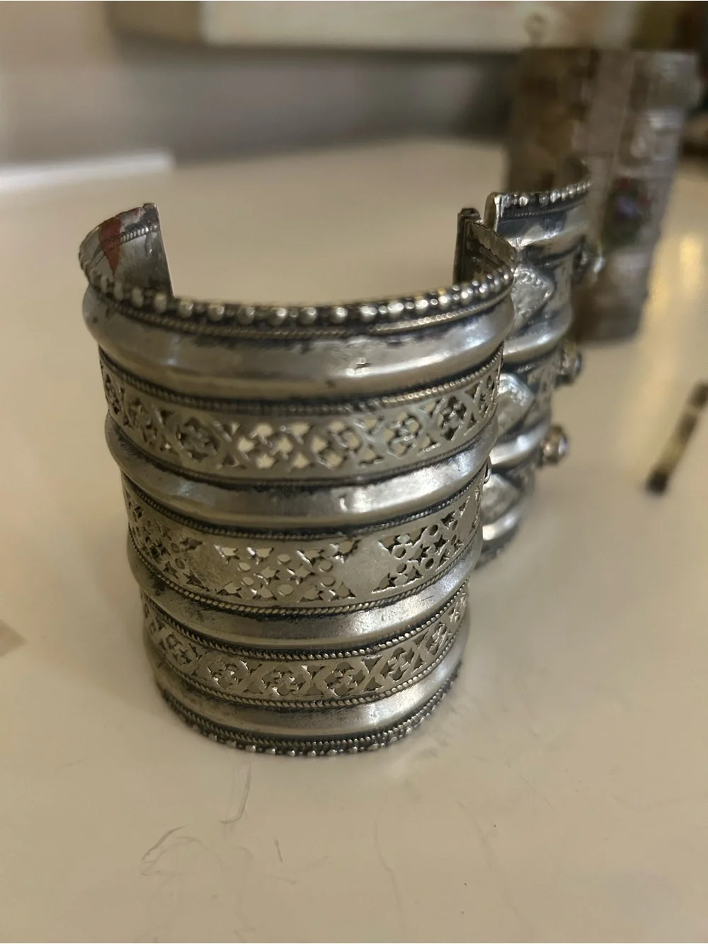Ethnic Indian Wear Silver-Tone Cuff Bracelet with Red and Blue Stones
